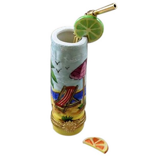 Rochard Tropical Tall Cocktail Glass with Straw Limoges Box