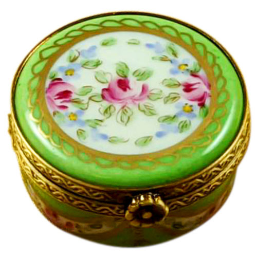 Rochard Small Green Round with Flowers Limoges Box