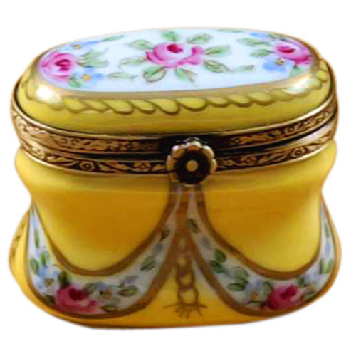 Rochard Tall Yellow Oval with Flowers Limoges Box