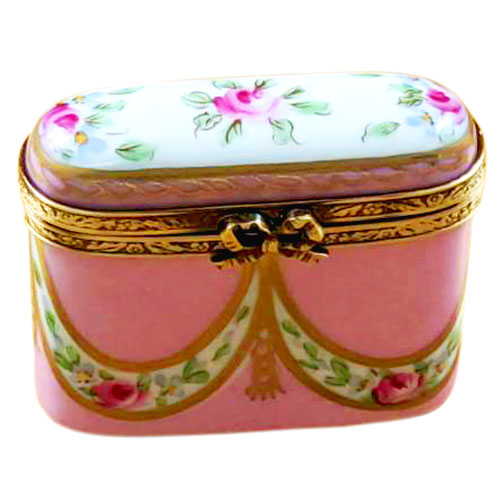 Rochard Tall Pink Oval with Flowers Limoges Box