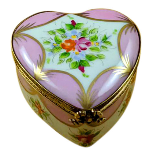 Rochard Pink Heart with Flowers Limoges Box