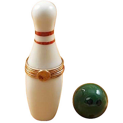 Rochard White Bowling Pin with Removable Bowling Ball Limoges Box