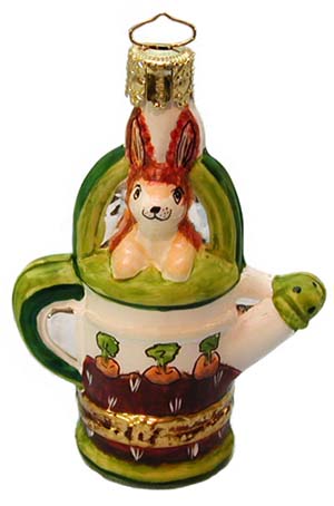 Rochard Rabbit in Watering Can Limoges Box Ornament